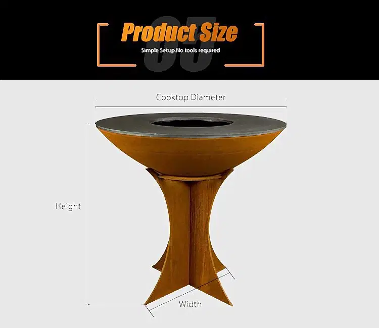 GN-BBQ-210 Corten Steel BBQ Grill with Detachable Base-Dimensions