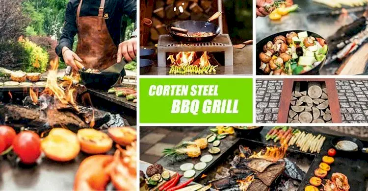 GN-BBQ-222 Corten Barbecue Grill with Trapezoid Base-details
