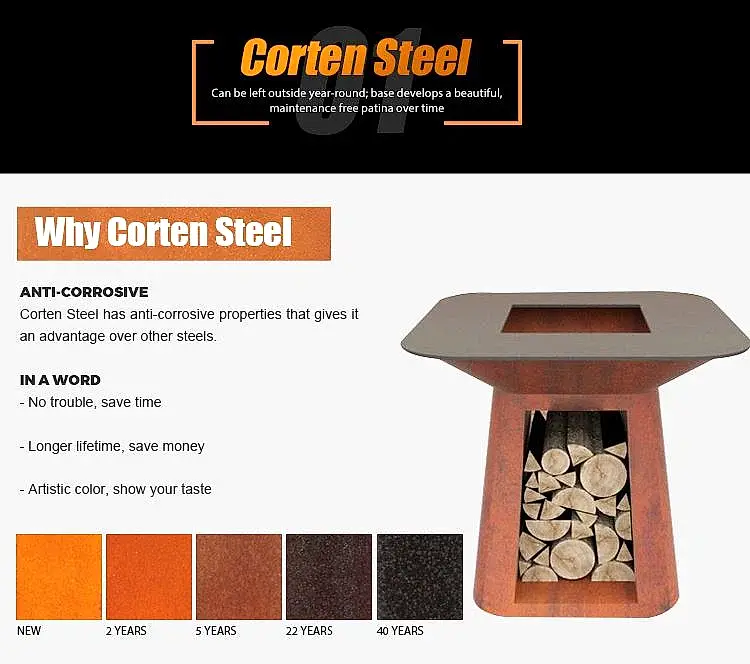 GN-BBQ-222 Corten Barbecue Grill with Trapezoid Base-why corten steel