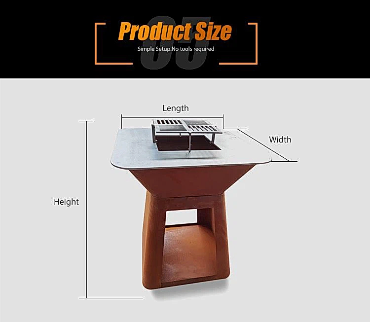 GN-BBQ-222 Corten Barbecue Grill with Trapezoid Base-dimension