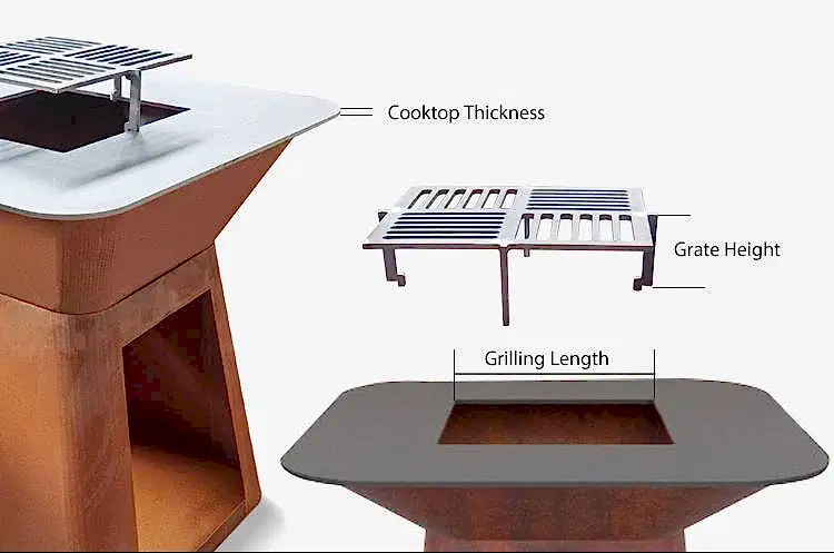 GN-BBQ-222 Corten Barbecue Grill with Trapezoid Base-dimensions