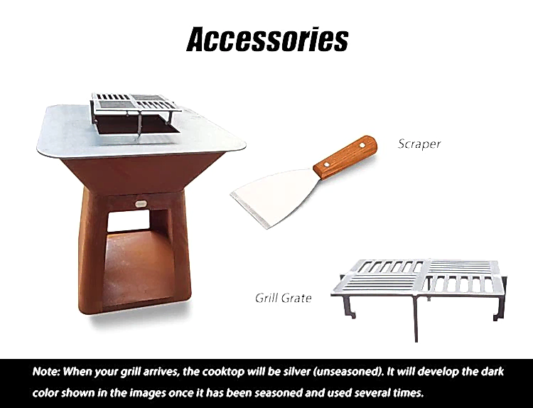 GN-BBQ-222 Corten Barbecue Grill with Trapezoid Base-Accessories