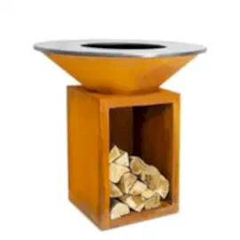 Ahşap Depolama ile Açık Corten Çelik Ateş Çukuru Barbekü