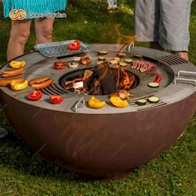 Corten Çelik Açık Yarım Küre Barbekü Ateş Çukuru Kase Izgarası